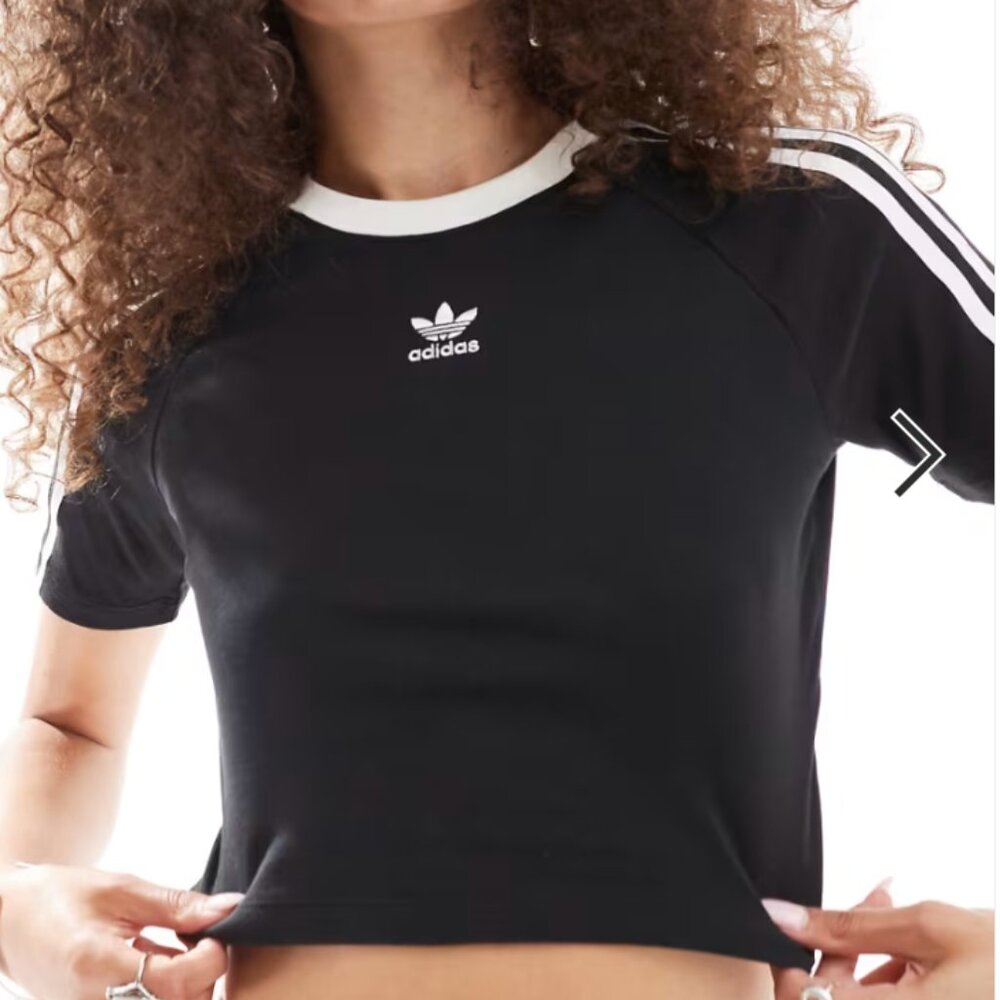 Adidas Originals 3 stripe baby cropped t-shirt in black NWT